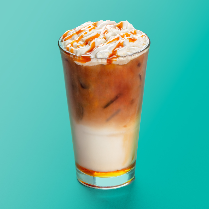 Caramel Cinnamon Smile cold brew coffee at Eggs Up Grill